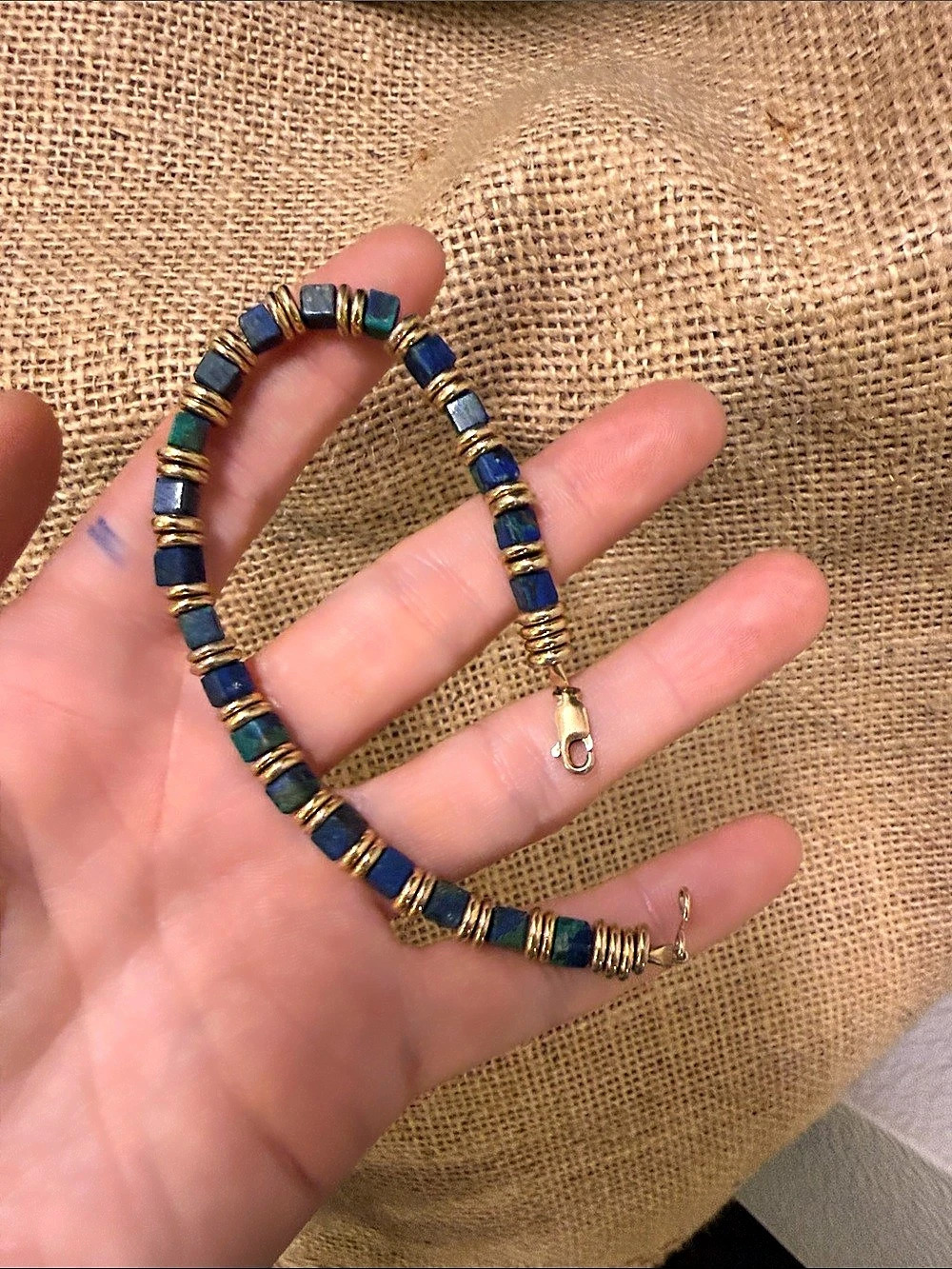 Blue Lapis Stone & Green gold Beaded Bracelet 14/20 gf